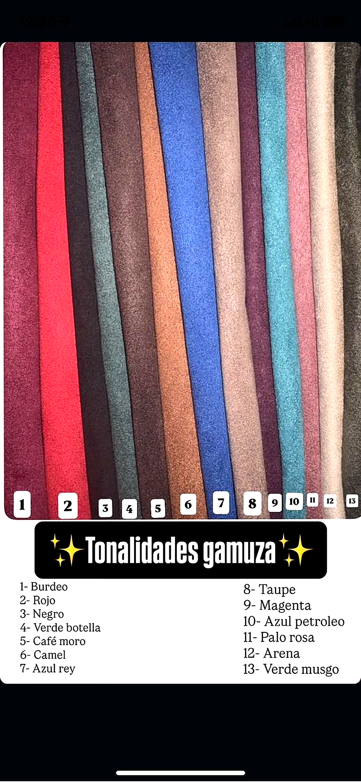 Carta de colores gamuza
