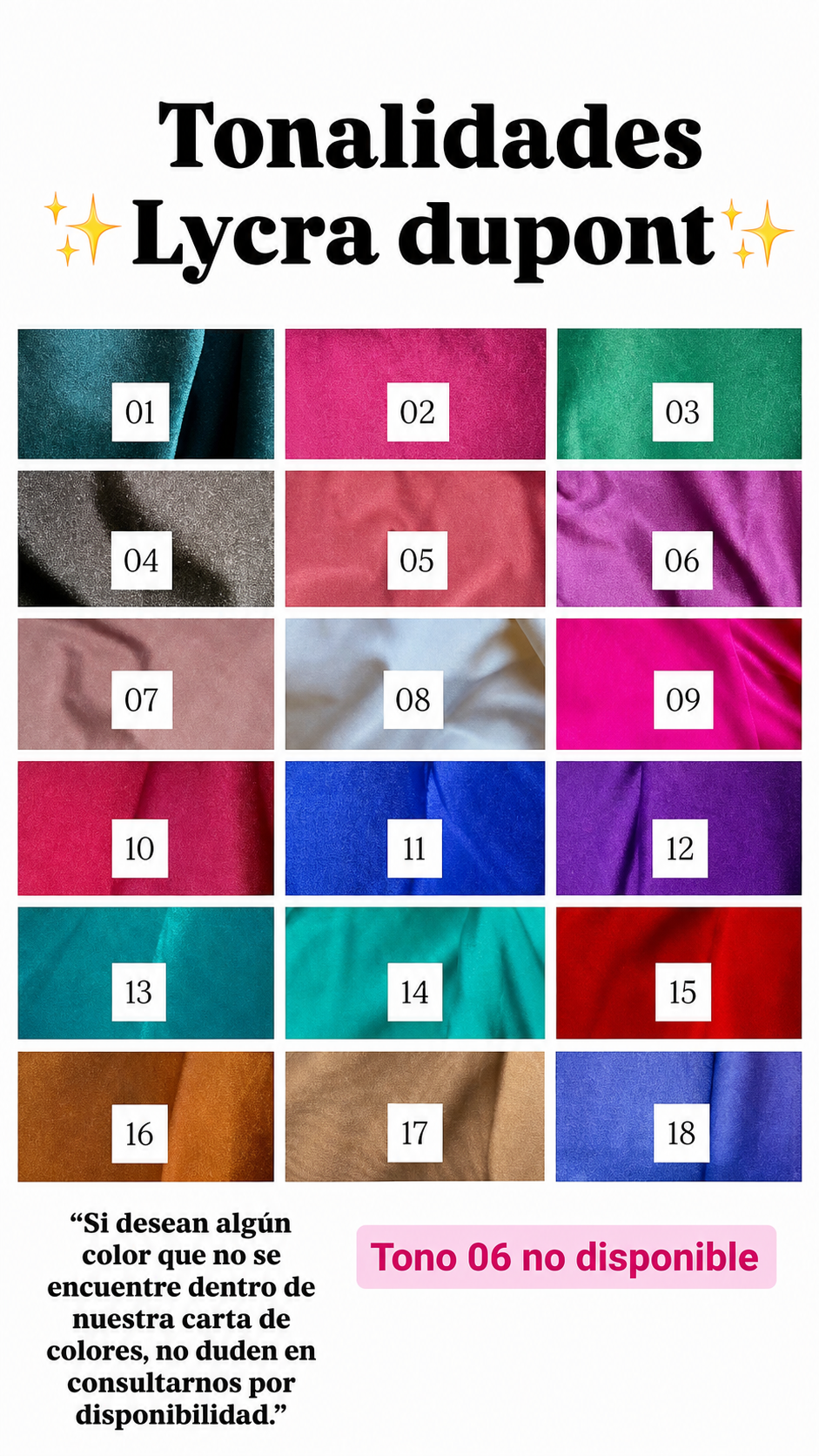 Carta de colores Lycra dupont