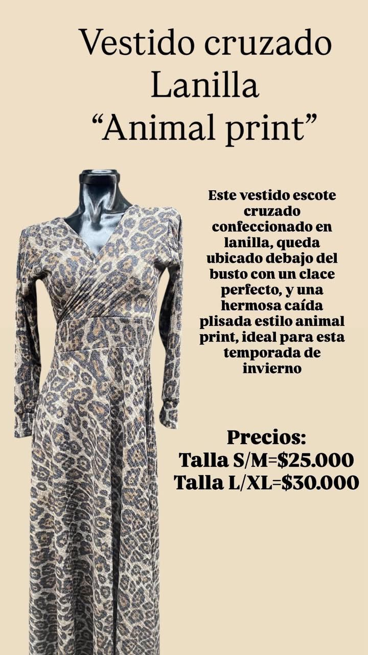 Vestido cruzado lanilla animal print