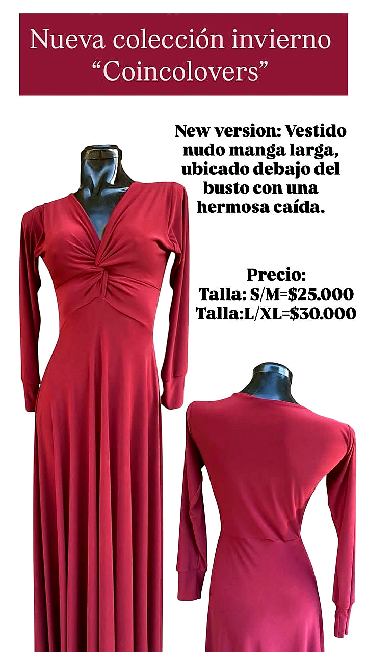 Vestido nudo manga larga burdeo