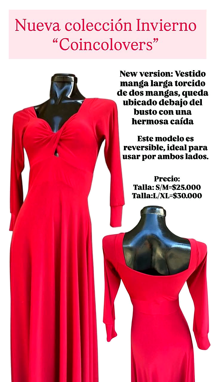 Vestido manga larga torcido rojo