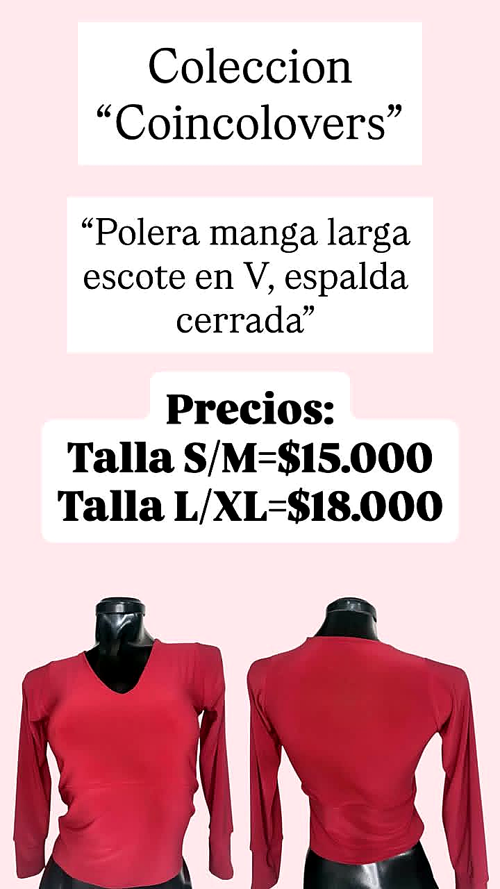 Polera manga larga escote en V roja